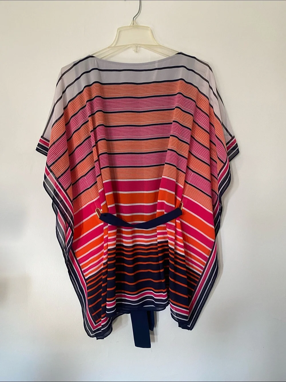 Michael Kors Pink Coral and Navy Striped Tie-Front Blouse